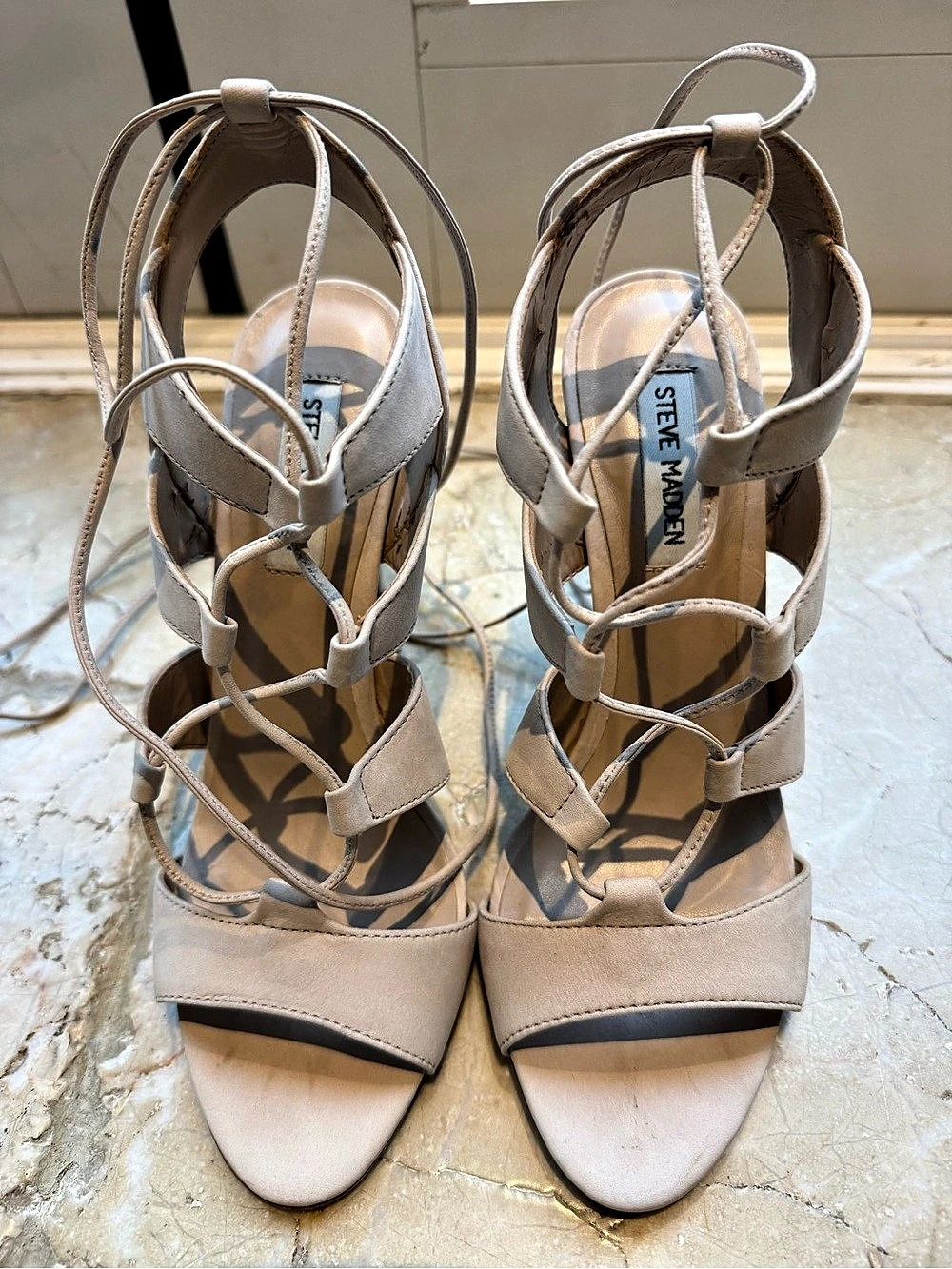 Steve Madden Strappy Heeled Sandals in Beige